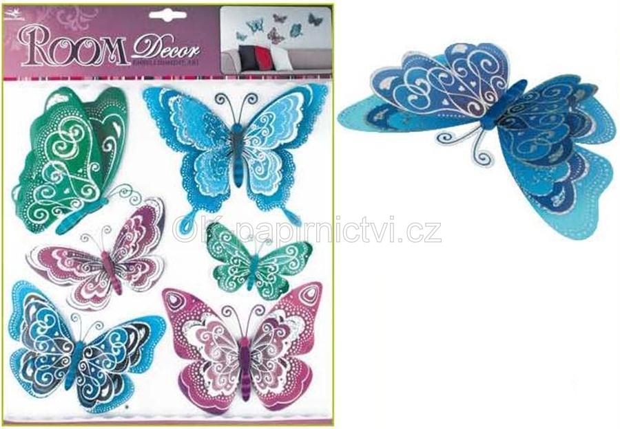Dekorace na zeď 3D - motýli modrofialoví