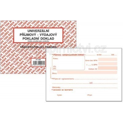 Baloušek universální příjmový výdajový pokladní doklad A6 samopropis PT060