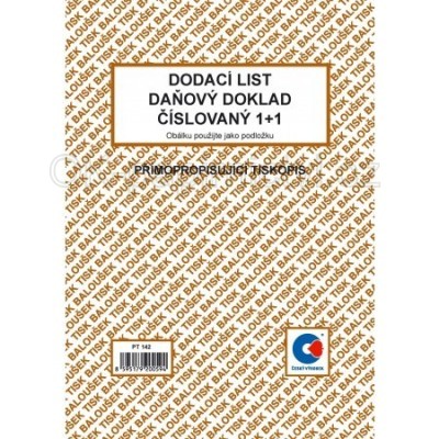 Baloušek dodací list - daňový doklad A5 samopropis číslovaný PT142