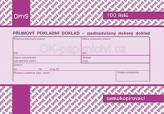 Příjmový doklad OP1304, A6, zjednodušený, samopropisovací, 100 listů