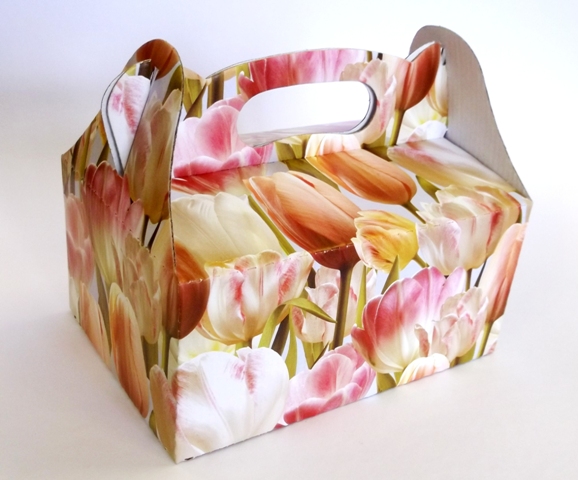 Krabice svatební na zákusky 19x13x9 cm - tulipány