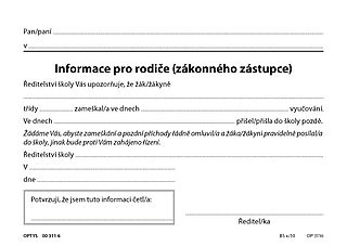 Informace pro rodiče, zákonného zástupce, OP3116, list A5