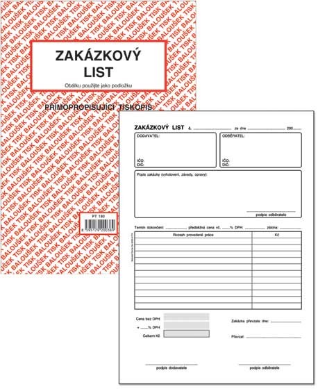 Zakázkový list PT 180, A5, 50 listů samopropisovací, nečíslovaný