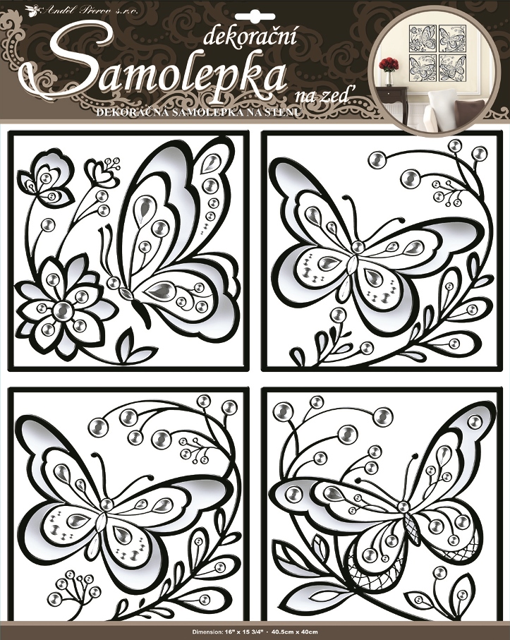 Samolepky na zeď černošedí motýlci 50x32cm