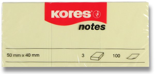 Samolepicí bloček žlutý 3 ks 50x40 mm 100 listů Kores