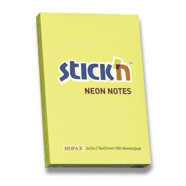Samolepicí bloček žlutý 76x51 mm 100 listů Neon StickN