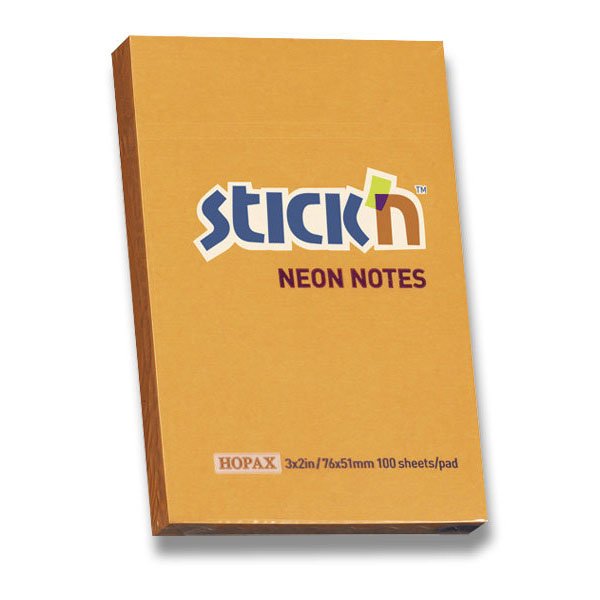 Samolepicí bloček oranžový 76x51 mm 100 listů Neon StickN
