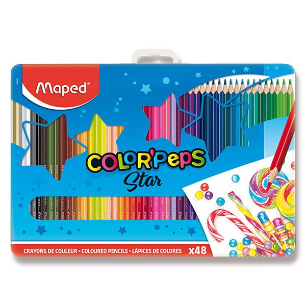 Trojhranné pastelky 48 barev v kovovém pouzdře Maped Color Peps Metal Box