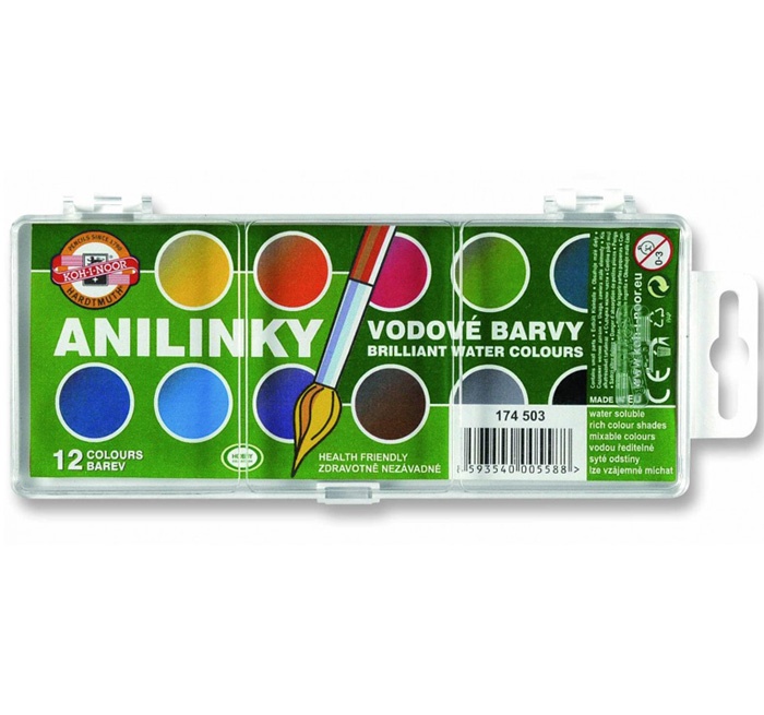 Anilinové barvy 12 barev 22,5 mm Koh-i-noor