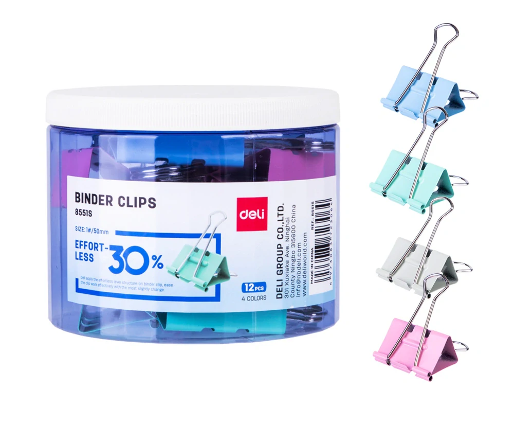 Binder clip 50mm, 12ks "BEZ NÁMAHY" DELI E8551S