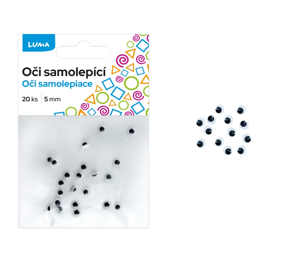 Oči kulaté 5mm, 20ks samolepící LUMA