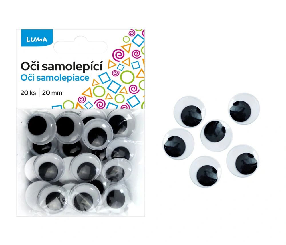 Oči kulaté 20mm, 20ks samolepící LUMA