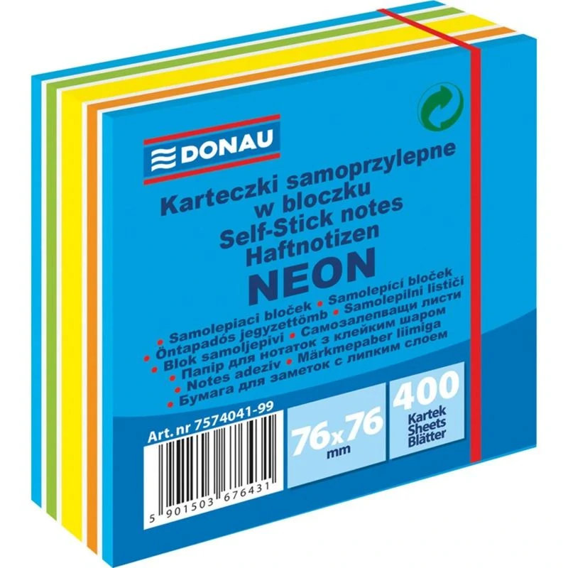 Samolepicí bloček Donau - 76 x 76 mm, mix modrých odstínů, 400 lístků