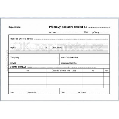 Baloušek příjmový pokladní doklad pro podvojné účetnictví A6 samopropis PT030