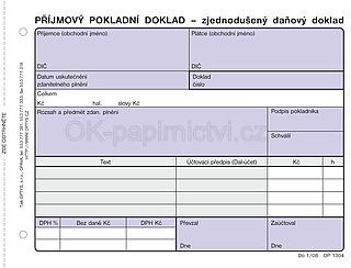 Příjmový doklad OP1304, A6, zjednodušený, samopropisovací, 100 listů