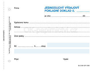 Výdajový pokladní doklad OP1036, A6, jednoduchý