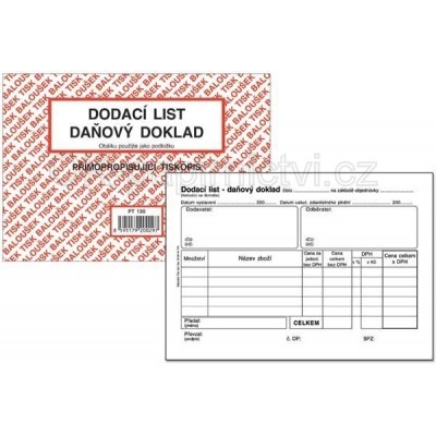 Baloušek dodací list - daňový doklad A6 samopropis PT130
