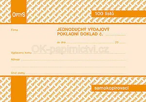 Výdajový pokladní doklad OP1303, A6 100 listů, samopropisovací, jednoduchý