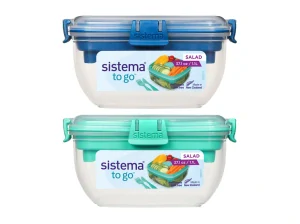 Krabička Sistema s miskou na salát To Go Salad s oddělenými komorami s příborem 1,1 l, mix barev