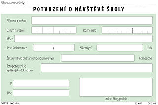 Potvrzení o návštěvě školy, OP3108, list A6