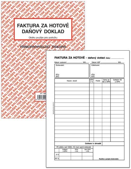 Faktura za hotové PT198,  A5, 50 listů, samopropisovací, nečíslovaná