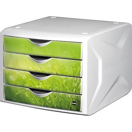 Zásuvkový box zelený, 4 zásuvky, plast, HELIT