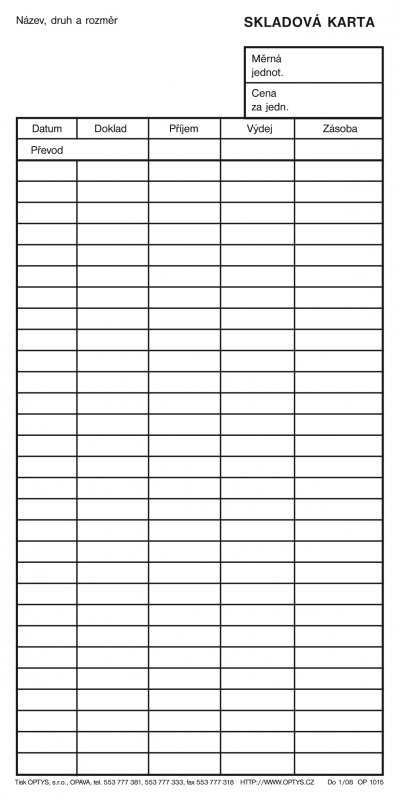 Skladová karta A5 - OP1015