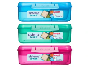 Sistema Dělený svačinový box Lunch Bento s nádobou na jogurt a 2 tácky 1,65 l, mix barev