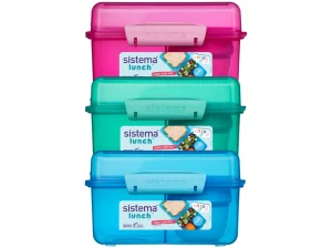 Sistema Dělený svačinový box Lunch Cube Max s nádobou na jogurt s dvojitým víčkem 2 l, mix barev