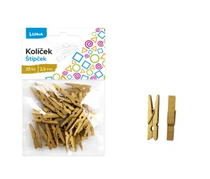 Kolíček 2,5cm zlatý, 25ks LUMA