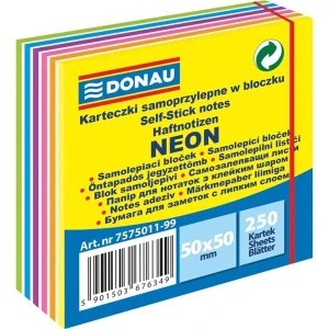 Samolepicí bloček Donau - 50 x 50 mm, výrazné neonové barvy, 250 lístků