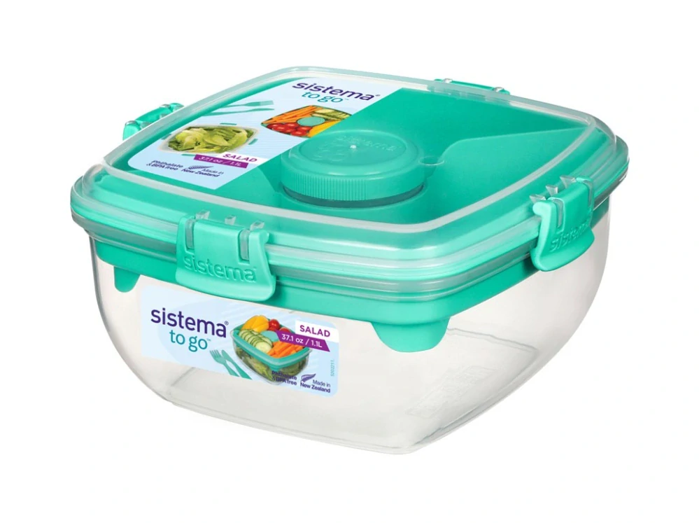 Krabička Sistema s miskou na salát To Go Salad s oddělenými komorami s příborem 1,1 l, mix barev