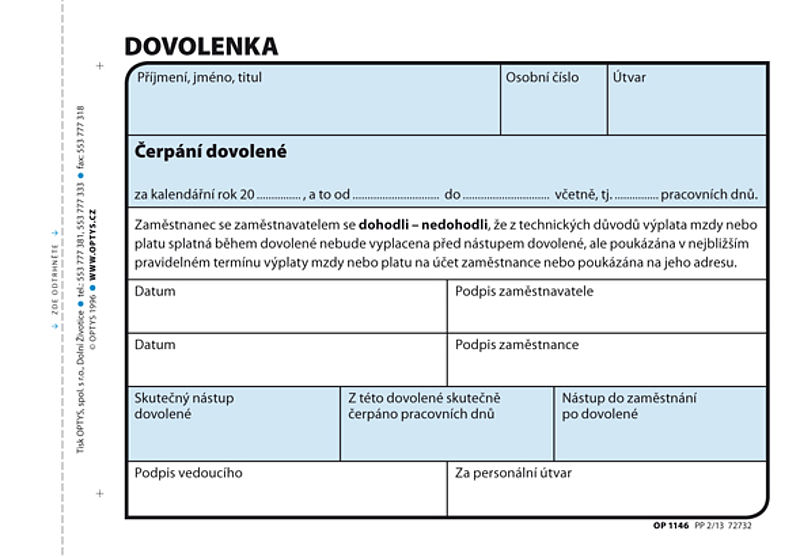 Dovolenka OP1146 A6, 100 listů, nepropisují, nečíslovaná
