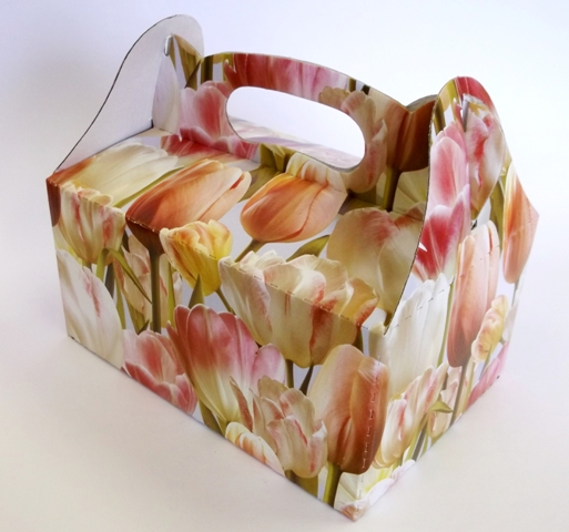 Krabice svatební na zákusky 19x13x9 cm - tulipány