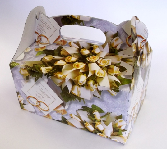 Krabice svatební na zákusky 19x13x9 cm - bílé růže