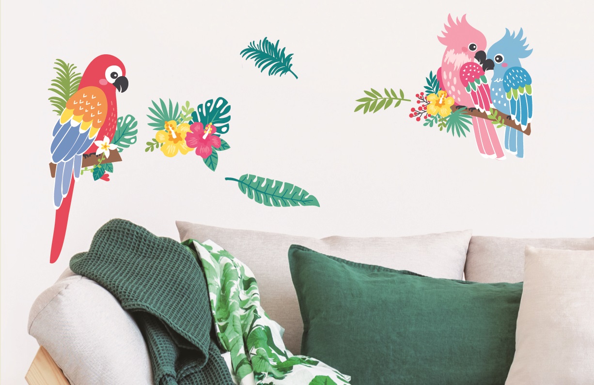 Samolepka na zeď papoušci 24 x 42 cm