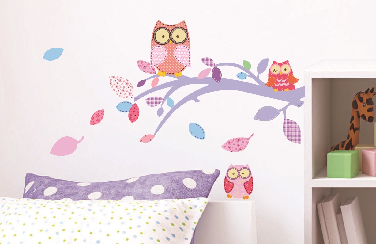 Samolepka na zeď sovy a větev 24 x 42 cm