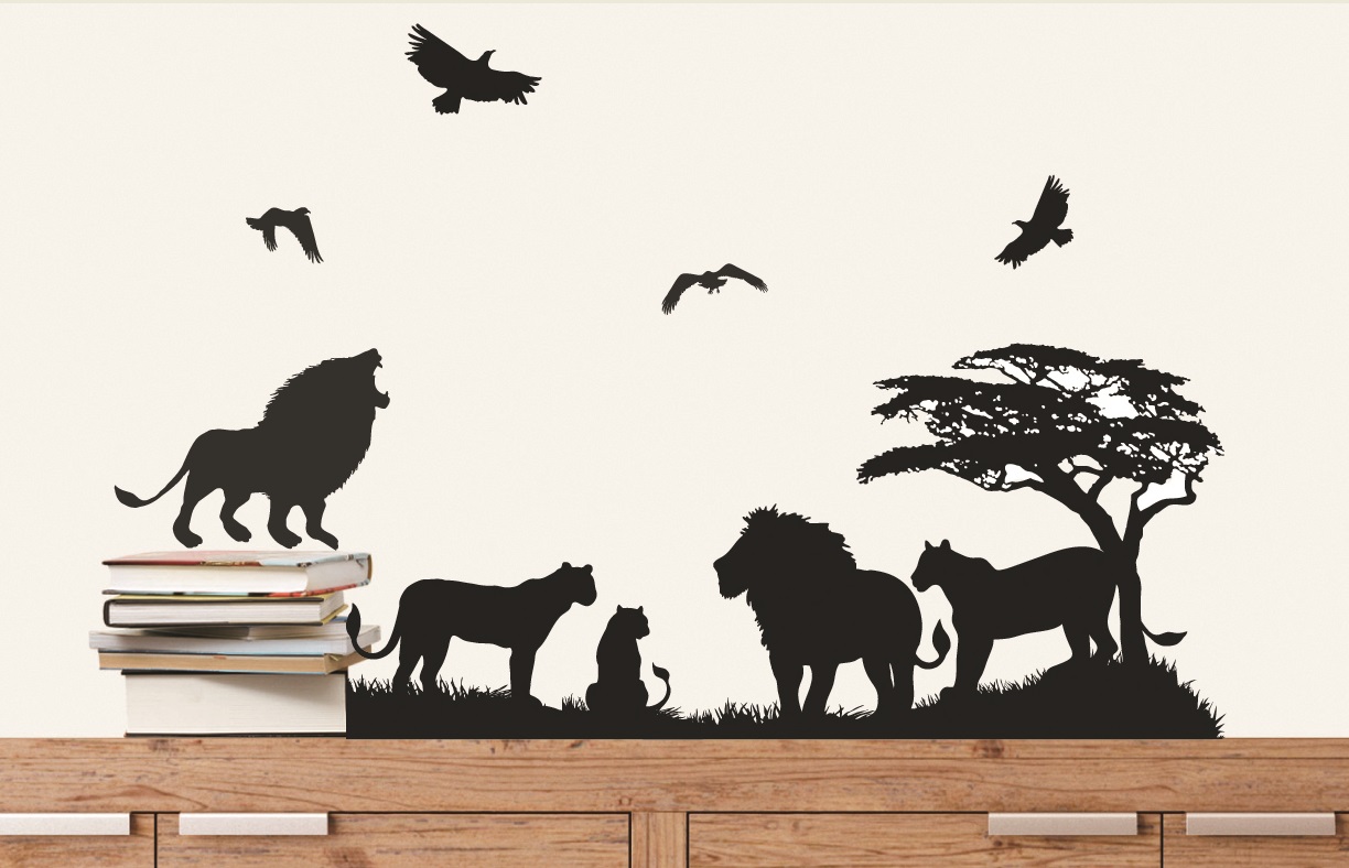 Samolepka na zeď černá lvi 24 x 42 cm