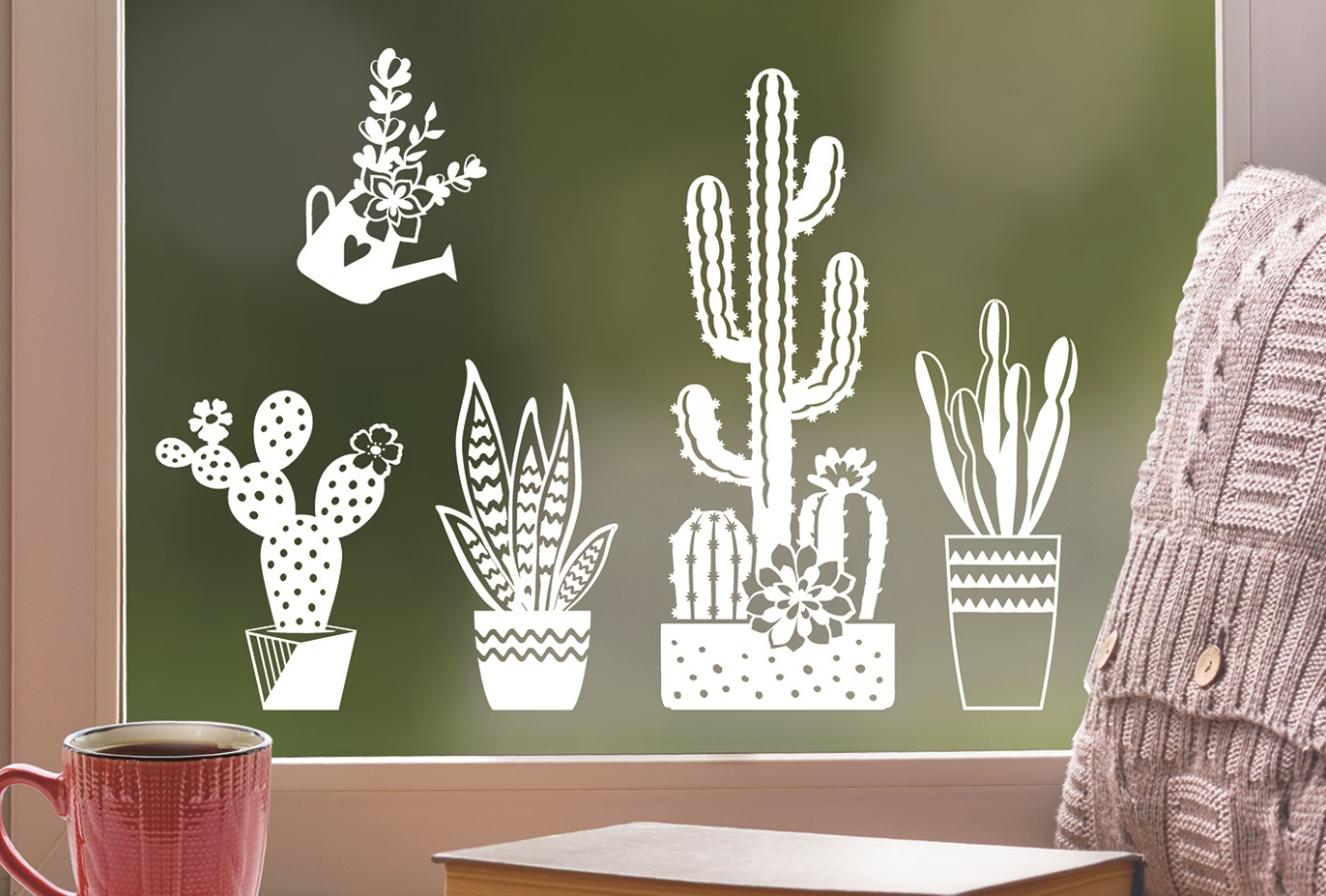 Samolepky na zeď bílé kaktusy 27,5 x 41 cm