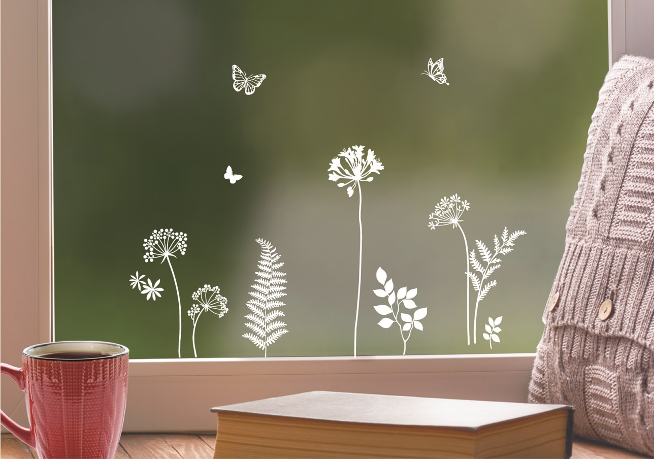 Samolepky na zeď bílé traviny 27,5 x 41 cm