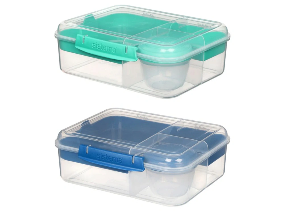 Sistema Dělený svačinový box To Go Bento Lunch s nádobou na jogurt a 2 tácky 1,65 l, mix barev