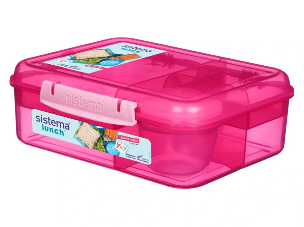 Sistema Dělený svačinový box Lunch Bento s nádobou na jogurt a 2 tácky 1,65 l, mix barev