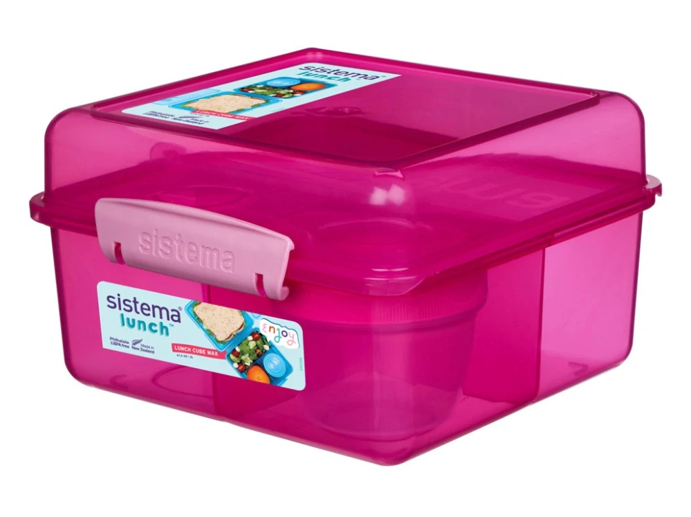 Sistema Dělený svačinový box Lunch Cube Max s nádobou na jogurt s dvojitým víčkem 2 l, mix barev