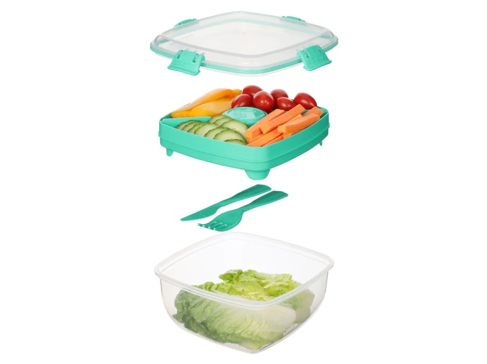 Krabička Sistema s miskou na salát To Go Salad s oddělenými komorami s příborem 1,1 l, mix barev