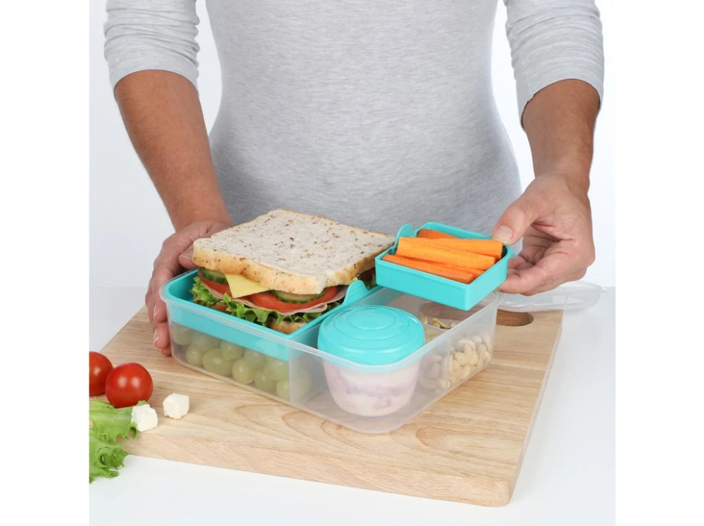 Sistema Dělený svačinový box To Go Bento Lunch s nádobou na jogurt a 2 tácky 1,65 l, mix barev