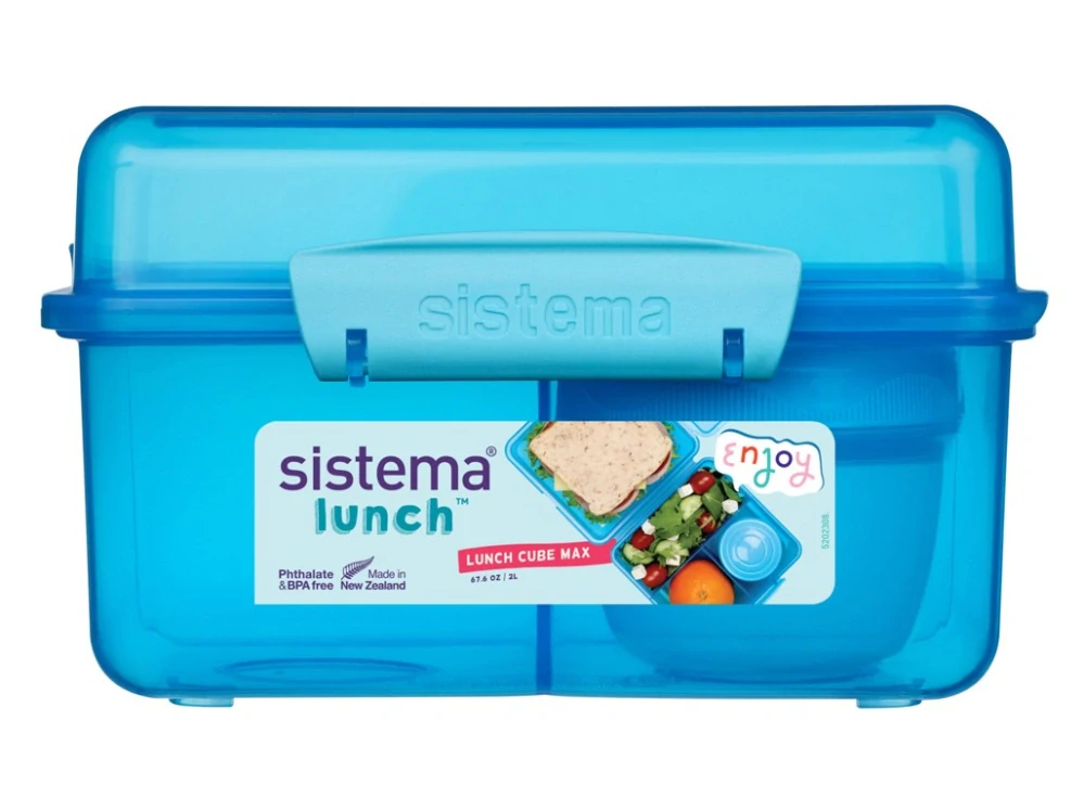 Sistema Dělený svačinový box Lunch Cube Max s nádobou na jogurt s dvojitým víčkem 2 l, mix barev