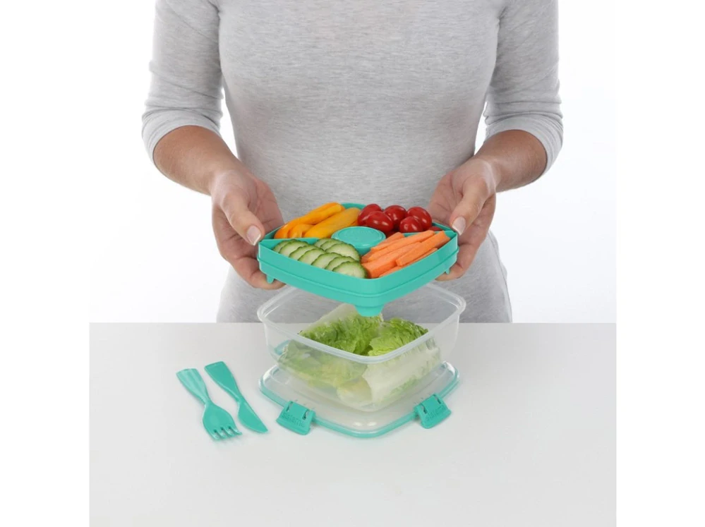 Krabička Sistema s miskou na salát To Go Salad s oddělenými komorami s příborem 1,1 l, mix barev
