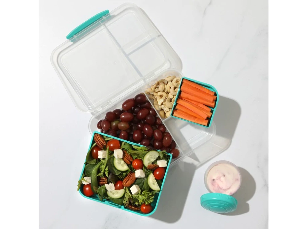 Sistema Dělený svačinový box To Go Bento Lunch s nádobou na jogurt a 2 tácky 1,65 l, mix barev
