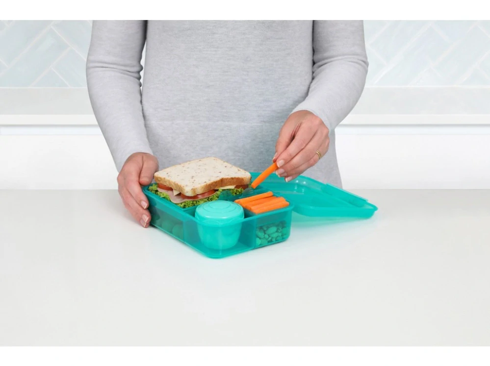 Sistema Dělený svačinový box Lunch Bento s nádobou na jogurt a 2 tácky 1,65 l, mix barev