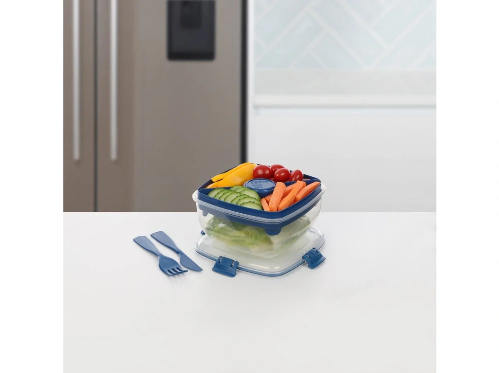 Krabička Sistema s miskou na salát To Go Salad s oddělenými komorami s příborem 1,1 l, mix barev